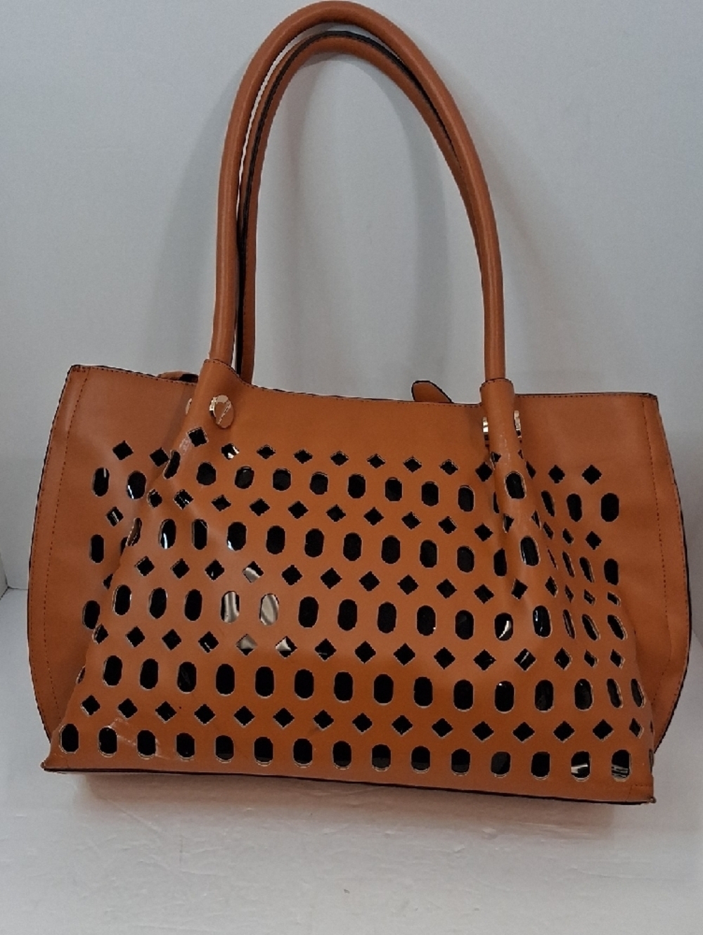 Tan Laser Cut Geometric Tote Bag Double Handle Oversized OS - Picture 2 of 14